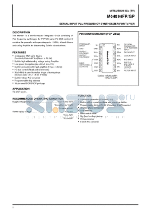 M64894FP datasheet - SERIAL INPUT PLL FREQUENCY SYNTHESIZER FOR TV/VCR