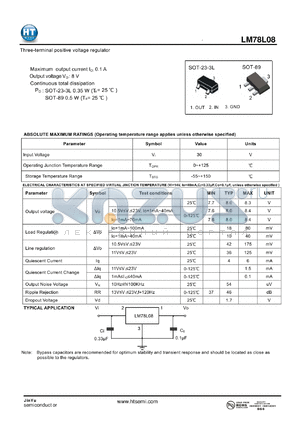 LM78L08 datasheet - Three-terminal positive voltage regulator