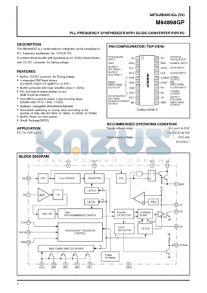 M64898GP datasheet - PLL FREQUENCY SYNTHESIZER WITH DC-DC CONVERTER FOR PC