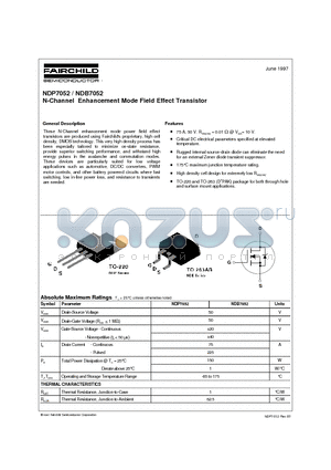 NDB7052 datasheet - N-Channel Enhancement Mode Field Effect Transistor