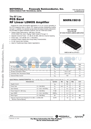 MHPA19010 datasheet - PCS BAND RF LINEAR LDMOS AMPLIFIER