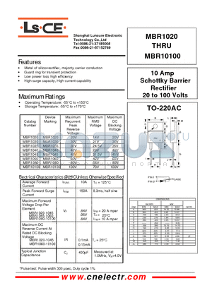 MBR1035 datasheet - 10Amp schottky barrier rectifier 20to100 volts