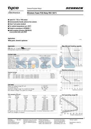 PBH34012 datasheet - Miniature Power PCB Relay PBH 105`C