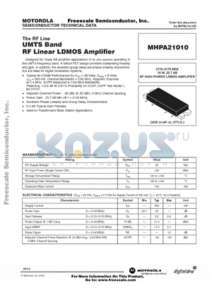MHPA21010 datasheet - The RF Line  UMTS BAND RF LINEAR LDMOS AMPLIFIER