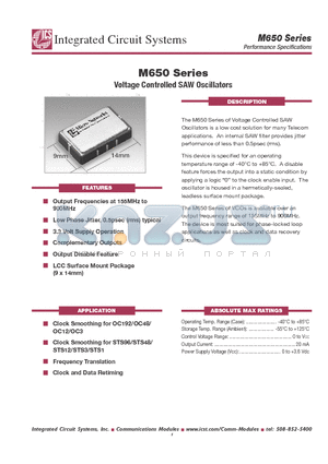 M650 datasheet - Voltage Controlled SAW Oscillators