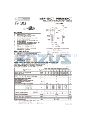 MBR1035 datasheet - 10.0 AMPS. Schottky Barrier Rectifiers