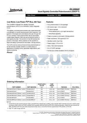 ISL90840UAV2027Z datasheet - Quad Digitally Controlled Potentiometers (XDCP)