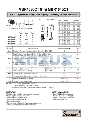 MBR1035CT datasheet - Wide Temperature Range and High Tjm Schottky Barrier Rectifiers