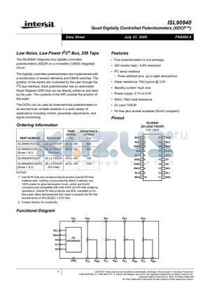 ISL90840UIV2027 datasheet - Low Noise, Low Power I2C Bus, 256 Taps