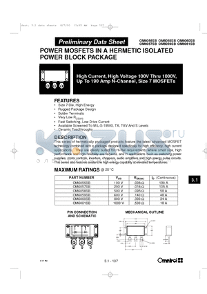 OM6056SB datasheet - POWER MOSFETS IN A HERMETIC ISOLATED POWER BLOCK PACKAGE