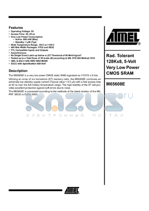 M65608E datasheet - Rad. Tolerant 128Kx8, 5-Volt Very Low Power CMOS SRAM