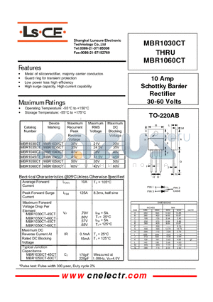 MBR1035CT datasheet - 10Amp schottky barrier rectifier 30-60volts