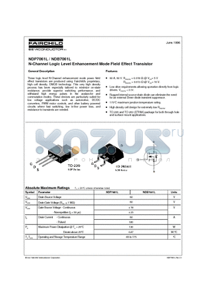 NDB7061L datasheet - N-Channel Logic Level Enhancement Mode Field Effect Transistor