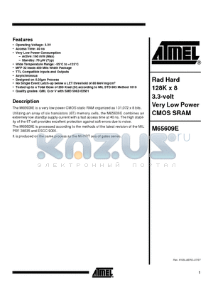M65609E_07 datasheet - Rad Hard 128K x 8 3.3-volt Very Low Power CMOS SRAM
