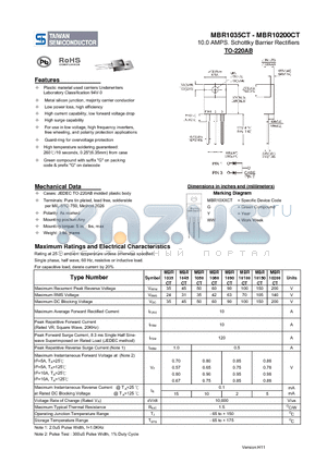 MBR1035CT datasheet - 10.0 AMPS. Schottky Barrier Rectifiers