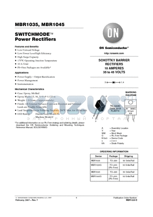 MBR1035G datasheet - SWITCHMODE Power Rectifiers