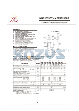 MBR1035CT datasheet - 10.0AMPS. Schottky Barrier Rectifiers