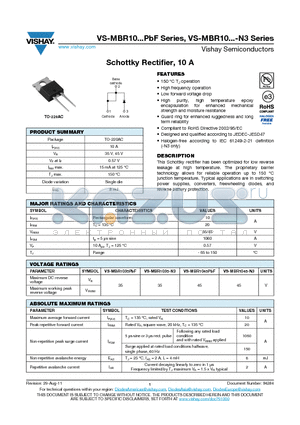MBR1035PBF datasheet - Schottky Rectifier, 10 A