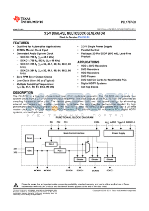 PLL1707IDBQRQ1 datasheet - 3.3-V DUAL-PLL MULTICLOCK GENERATOR