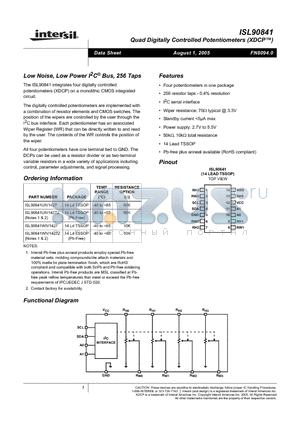 ISL90841 datasheet - Low Noise, Low Power I2C Bus, 256 Taps