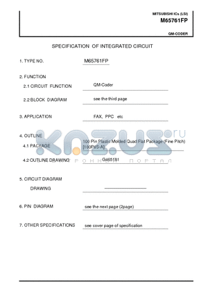 M65761FP datasheet - SPECIFICATION OF INTEGRATED CIRCUIT(QM-CODER)