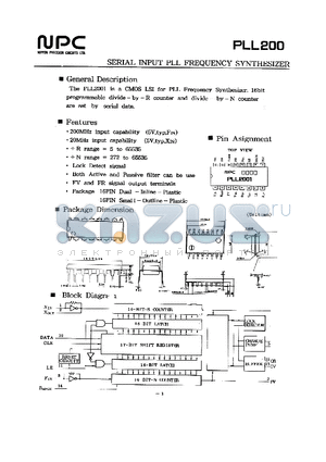PLL200 datasheet - SERIAL INPUT PLL FREQUENCY SYNTHESIZER