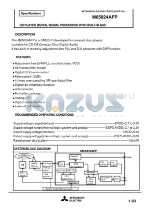 M65824AFP datasheet - CD PLAYER DIGITAL SIGNAL PROCESSOR WITH BUILT-IN DAC