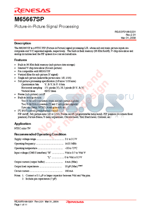 M65667SP datasheet - Picture-in-Picture Signal Processing