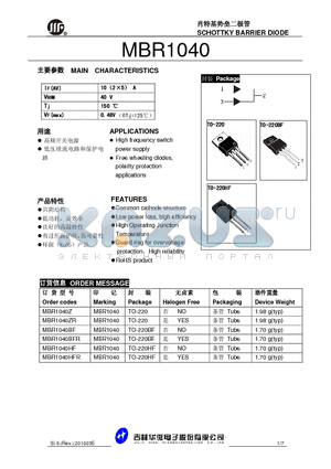 MBR1040BFR datasheet - SCHOTTKY BARRIER DIODE