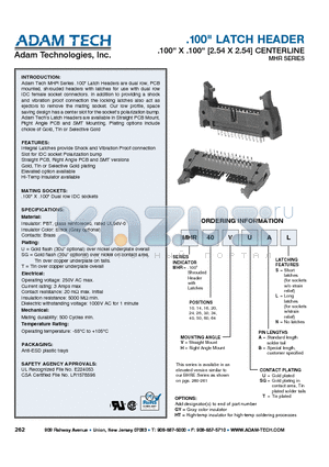 MHR10HSGBN datasheet - .100 LATCH HEADER .100 X .100 [2.54 X 2.54] CENTERLINE