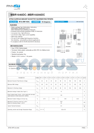 MBR1040DC datasheet - D2PAK SURFACE MOUNT SCHOTTKY BARRIER RECTIFIERS