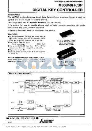 M65840SP datasheet - DIGITAL KEY CONTROLLER