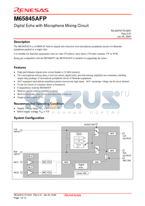 M65845AFP datasheet - Digital Echo with Microphone Mixing Circuit