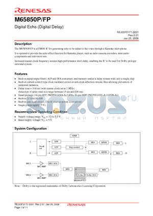 M65850P datasheet - Digital Echo (Digital Delay)