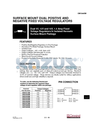 OM7505SM datasheet - SURFACE MOUNT DUAL POSITIVE AND NEGATIVE FIXED VOLTAGE REGULATORS