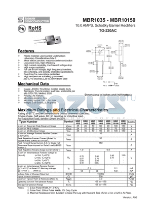 MBR1045 datasheet - 10.0 AMPS. Schottky Barrier Rectifiers