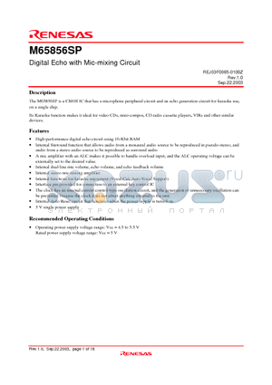 M65856SP datasheet - Digital Echo with Mic-mixing Circuit