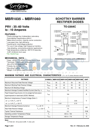 MBR1045 datasheet - SCHOTTKY BARRIER RECTIFIER DIODES