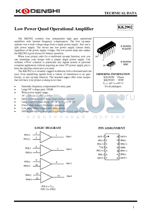 KK2902 datasheet - Low Power Quad Operational Amplifier