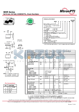 MHR13FFJ datasheet - 9x14 mm, 5.0 Volt, HCMOS/TTL, Clock Oscillator