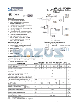 MBR1045 datasheet - 10.0 AMPS. Schottky Barrier Rectifiers