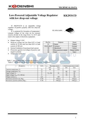 KK2931CD datasheet - Low-Powered Adjustable Voltage Regulator with low drop-out voltage