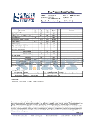 PLL400-1750 datasheet - PLL Product Specification