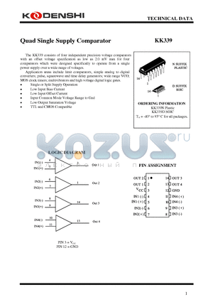 KK339 datasheet - Quad Single Supply Comparator