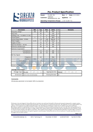 PLL400-782 datasheet - PLL Product Specification