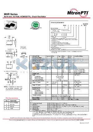 MHR13TGJ-R datasheet - 9x14 mm, 5.0 Volt, HCMOS/TTL, Clock Oscillator