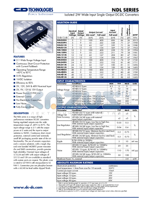 NDL1205S datasheet - Isolated 2W Wide Input Single Output DC-DC Converters