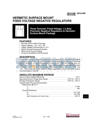 OM7632NM datasheet - HERMETIC SURFACE MOUNT FIXED VOLTAGE NEGATIVE REGULATORS