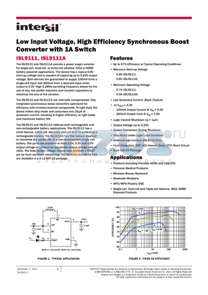 ISL9111A datasheet - Low Input Voltage, High Efficiency Synchronous Boost Converter with 1A Switch