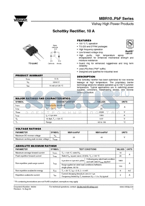 MBR1045PBF datasheet - Schottky Rectifier, 10 A